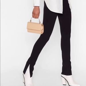 NWT Nasty Gal Ottoman Black High Waisted Split Hem Pants